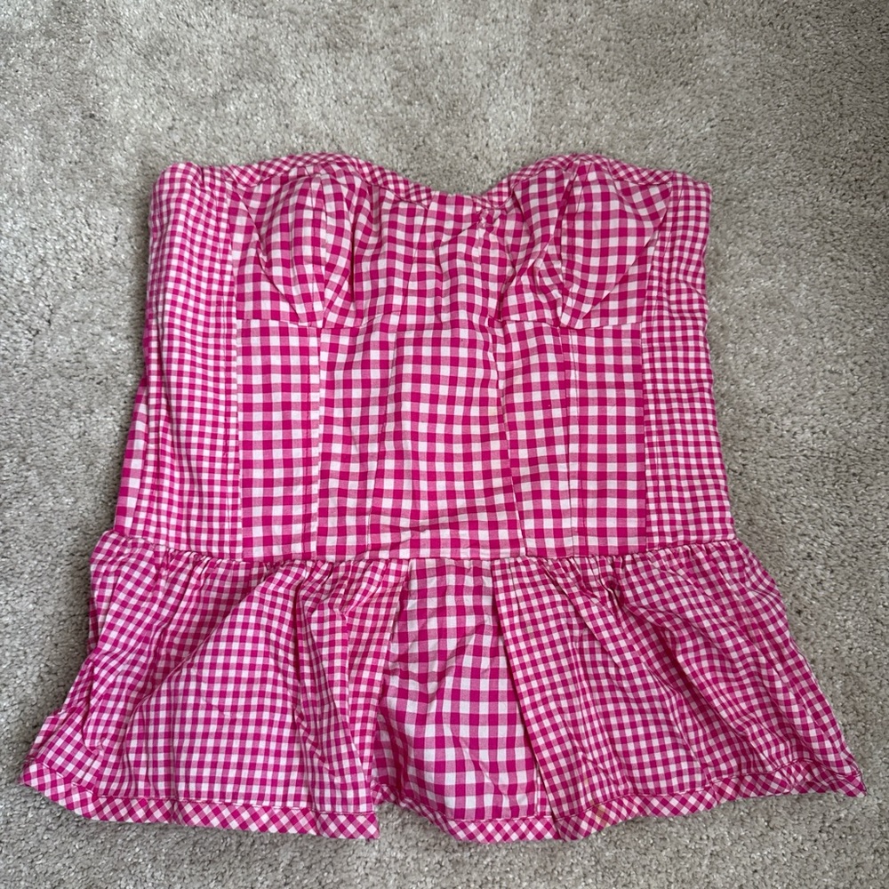 Juicy Couture Hot Pink Gingham Smocked Strapless Bustier